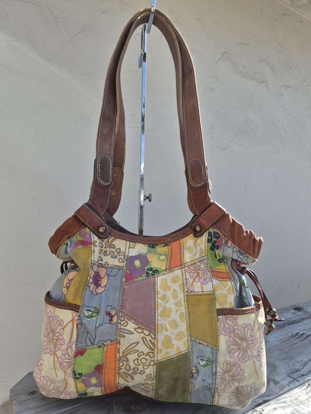 Fossil Patchwork Floral Multicolor Shoulder Bag - Brown Straps - Picture 2 of 13